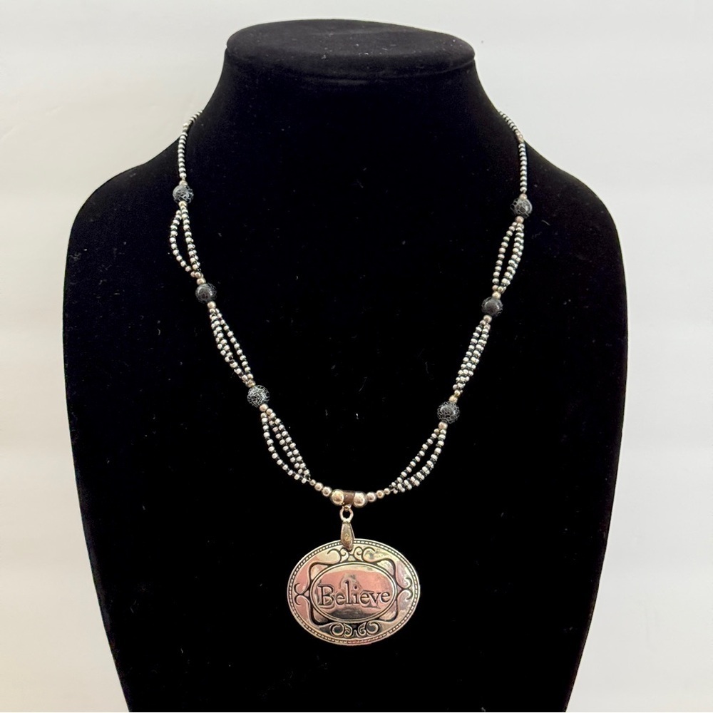 Gold and Black 'Believe' Pendant Necklace
